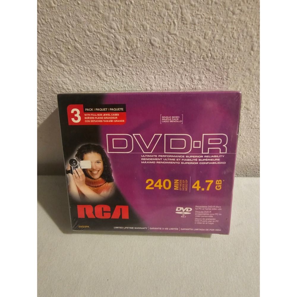 RCA 3 Pack DVD-R 4.7GB 240 Min Recordable Discs With Jewel Cases